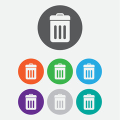 Trash bin icon vector. Round buttons. Vector