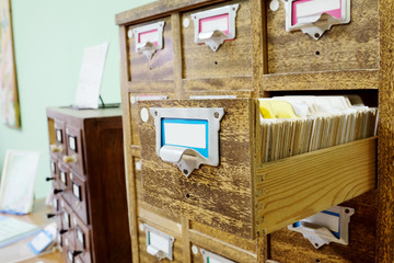 Catalog cards in library