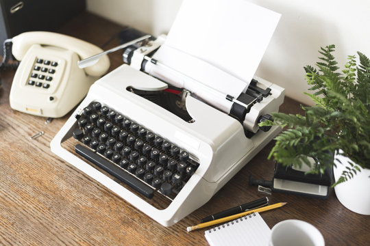 eighties retro secretary desk with typewriter