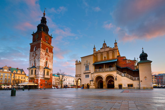 The Cloth Hall and Town Hall Tower inKrakow, Poland.