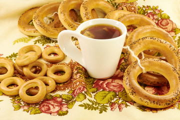 Related bagels with poppy and tea