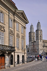 Fototapeta premium Zürich, Palais Meisen und Grossmünster