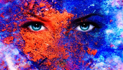 Poster A pair of beautiful blue women eyes beaming, color earth effect, © jozefklopacka