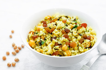 rice, wild rice, chickpeas with raisins and herbs