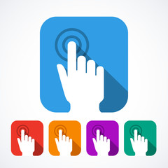 Vector click hand icons. 5 different colors