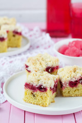 cherry pie with crispy crumbs. selective focus