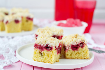 cherry pie with crispy crumbs. selective focus