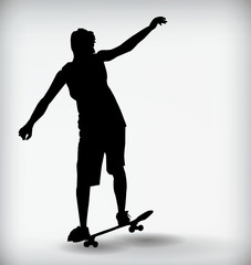 Silhouette of man on skateboard isolated on a white background