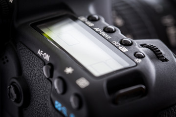 Professional modern DSLR camera - detail of the top LCD