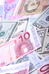 Heap from dollars, the ukrainian money and euro