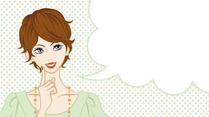 Short Hair women talking, speech bubble