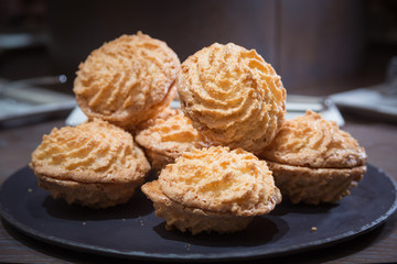 Almond cookies on wooden table