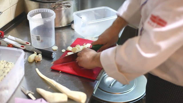 Chopping garlic