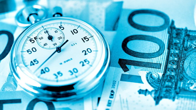 stopwatch on euro notes blue