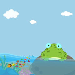 a frog and a water in pond