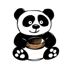 Little  cute panda  isolated on white, hand drawing, vector