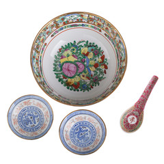 Chinese soup set over white