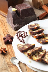 chocolate sausage with decorations