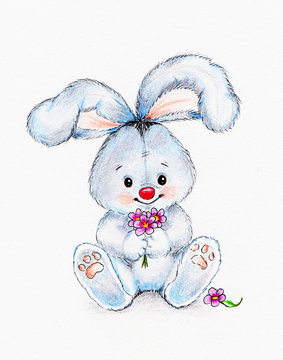 Cute bunny with flowers