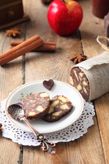 chocolate sausage with decorations