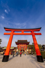 Giant red gate in front of Fushimi Inari shrine