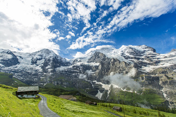Fototapeta na wymiar Stunning mountain landscape view from Lauterbrunnen