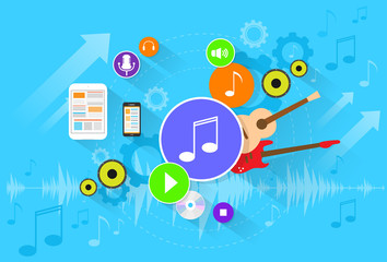 music banner color icon flat set vector
