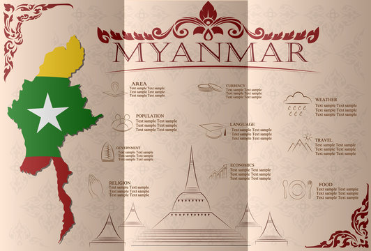 Myanmar infographics, statistical data, sights. Vector