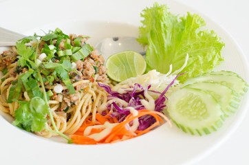 Spaghetti pork sauce, Thai style food