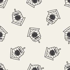 doodle bird house seamless pattern background
