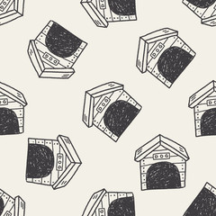 doodle dog house seamless pattern background