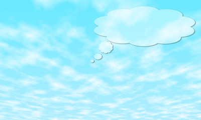 Cartoon speech and thought bubbles on blue sky background