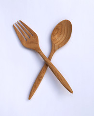 Wooden fork and spoon natural wood color