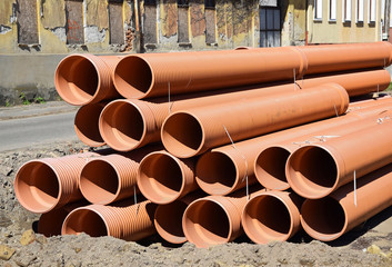 Pipes at the road construction