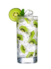 Glass Of Cold kiwi Drink with ice isolated on white background