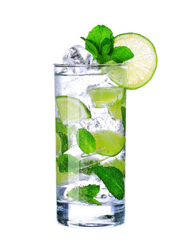 Mojito cocktail in glass isolated on white background
