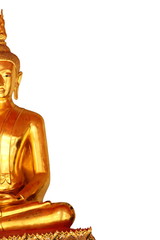 left side meditation buddha statue isolated on white background