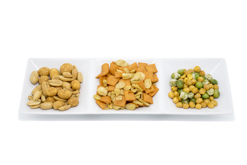 Various snack on white background