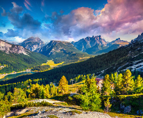 Colorful morning on the Durrenstein and Birkenkofel ranges