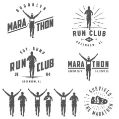 Set of vintage marathon labels, medals and design elements