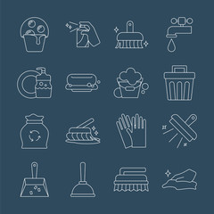 cleaning line icon set