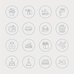 cleaning line icon set