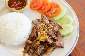 Duck fried garlic, A fresh dish of Thai style food