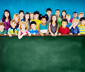 Diversity Friendship Group of Kids Education Blackboard Concept