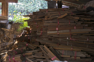 wood teak broken leftover builder construction concept