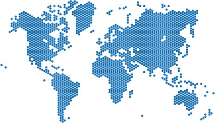 Fototapeta na wymiar Hexagon shape world map on white background, vector image.