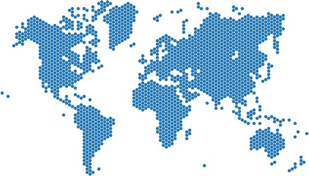 Hexagon shape world map on white background, vector image.