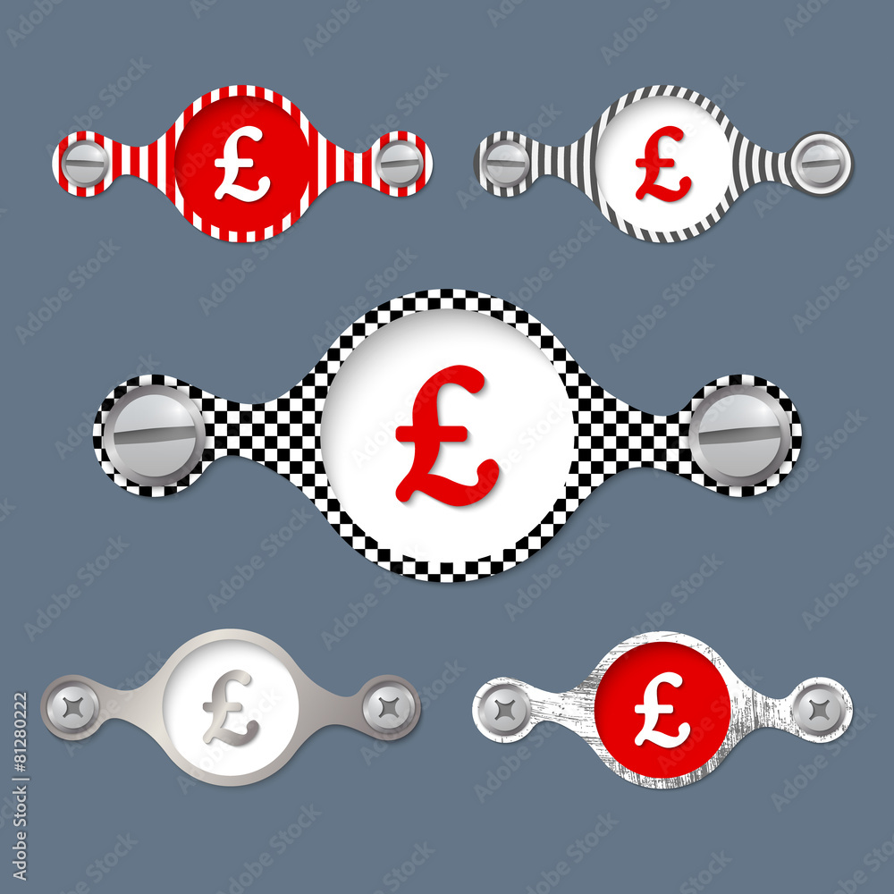 Poster five abstract objects with pattern and pound sterling icon