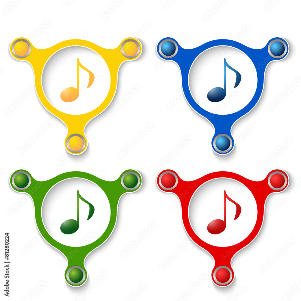 Poster four abstract vector objects and a colored music icon