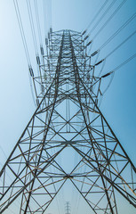 Under view high voltage transmission lines.